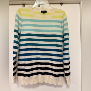 Charter Club striped cashmere crew neck - size M - blue/green stripes